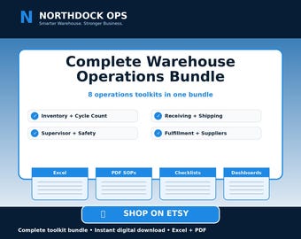 Complete bundel magazijnactiviteiten | Voorraad, cyclustelling, ontvangst, verzending, veiligheid, uitvoering, PO Leverancier Excel