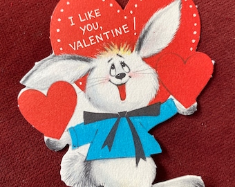 Vintage jaren 1950 Hallmark Bunny Rabbit Valentine
