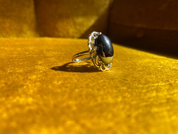 Vintage Adjustable Hematite Statement Ring in Sil… - image 5