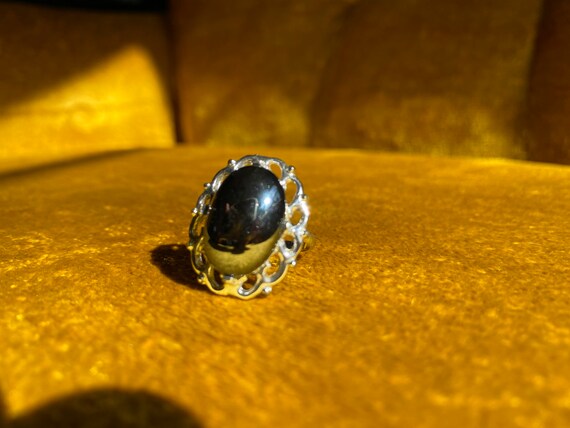 Vintage Adjustable Hematite Statement Ring in Sil… - image 2