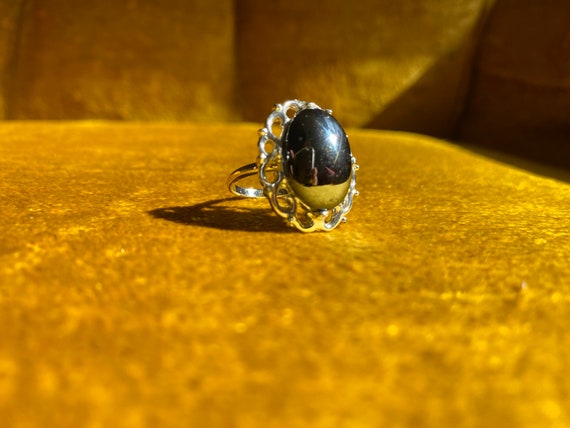 Vintage Adjustable Hematite Statement Ring in Sil… - image 1