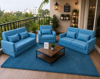 Handmade Wooden Couch with Premium Rug Carpet Combo | Luxury Fabric Sofa Set | Modern Living Room Furniture | Best Quality Home Decor