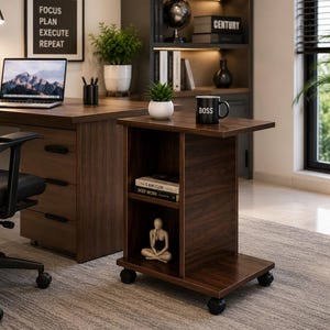 Wooden Rolling Side Table, Mobile End Table with Storage, Kids Bedroom Nightstand, Sofa Side Table, Small Space Furniture