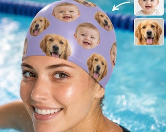 Bonnets de bain personnalisés, bonnet de bain photo personnalisé, bonnet de bain amusant pour chien, bonnet de bain adulte enfant, cadeau nageur