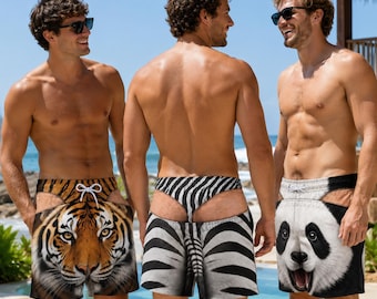 Gepersonaliseerde grappige zwembroeken voor mannen, boardshorts met dierenprint, ondeugende strandshorts, cadeau voor hem