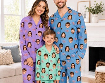Conjunto de pijama con cara personalizada, pijama con foto personalizada, conjunto familiar a juego, pijama para parejas, regalo divertido para la familia.