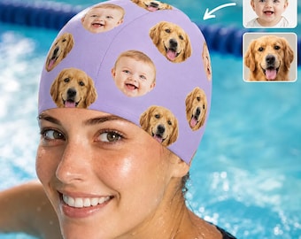 Bonnet de bain personnalisé avec photo, bonnet de bain humoristique pour chien, bonnet de piscine pour enfant et adulte, cadeau pour nageur