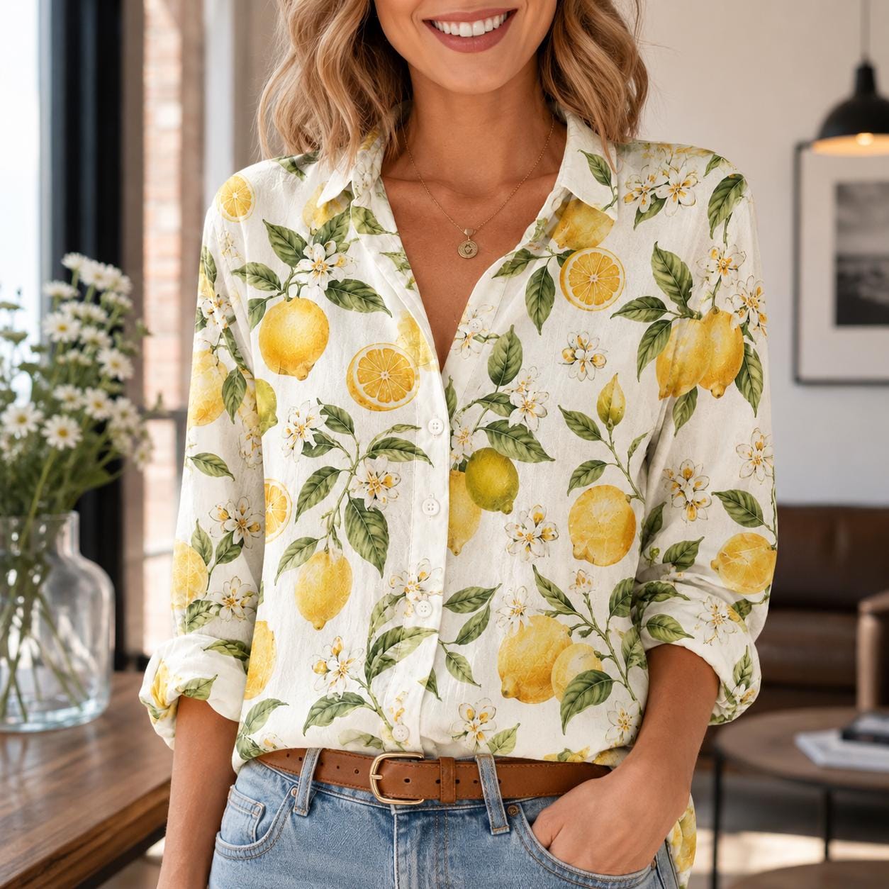 Lemon Print Tops for Women - Etsy