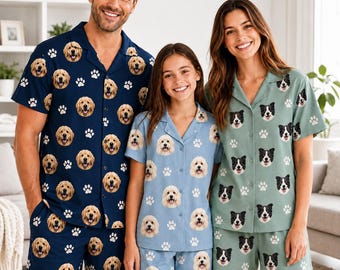 Benutzerdefinierte Gesichts Pyjama Set, personalisierte Foto Pyjamas, Passende Familien Pyjamas, Hundegesicht Pyjamas, Geschenk für Tierliebhaber
