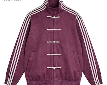 Giacca sportiva unisex asiatica, realizzata a mano in Cina con colletto alla coreana e bottoni tradizionali a forma di rana.