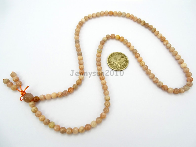 Natural 6mm Sunstone Gemstone Buddhist 108 Beads Prayer Mala Multi-Purpose Stretchy Bracelet Necklace Healing