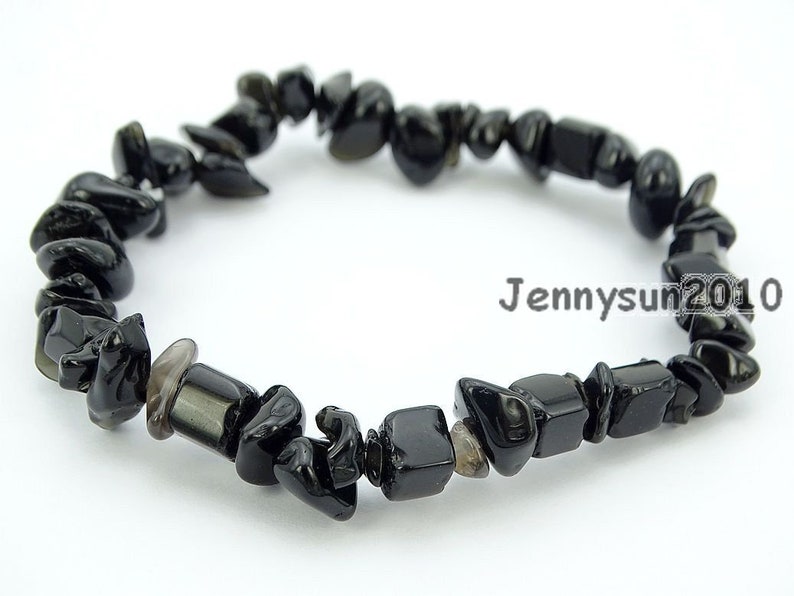Natural Black Obsidian Gemstone 5-8mm Chip Beads Stretchy Bracelet Healing Reiki Chakra Jewelry Design and Crafts