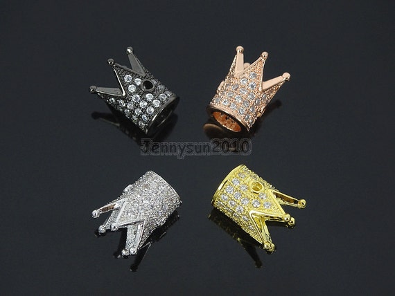 Zircon Gemstones Pave Round Ball Bracelet Connector Charm Beads Silver Gold Rose