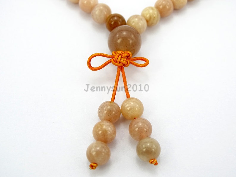 Natural 6mm Sunstone Gemstone Buddhist 108 Beads Prayer Mala Multi-Purpose Stretchy Bracelet Necklace Healing