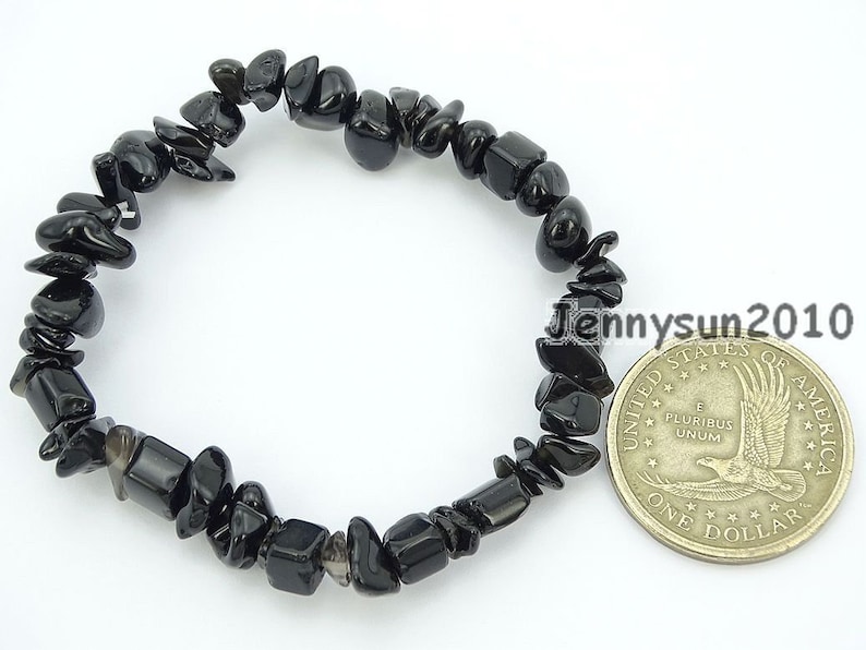 Natural Black Obsidian Gemstone 5-8mm Chip Beads Stretchy Bracelet Healing Reiki Chakra Jewelry Design and Crafts