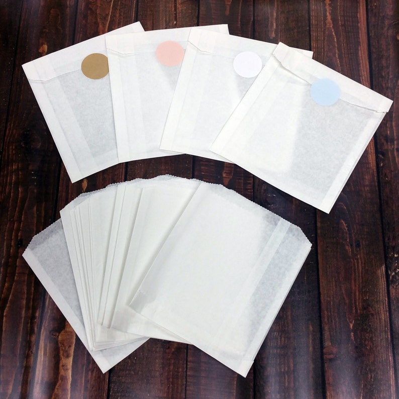 White Glassine Paper Bags and 1.5' Stickers Choose Your Etsy