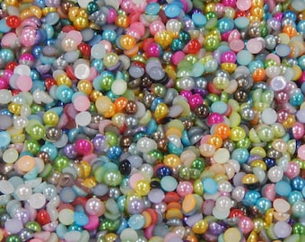 1000 Mixed Colors Half Pearl Beads Flat Back,  Craft Scrapbooking Choose  Size