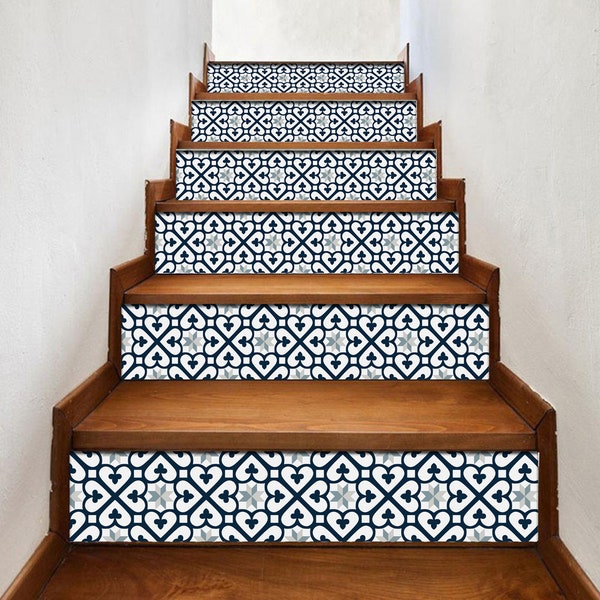 Portuguese pattern stair riser, window sill, tile stickers 7 inch X 36 inch strips #0036- Choose the number of strips needed from the menu.