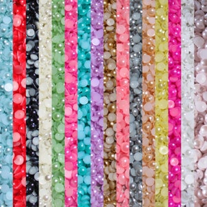 1000 Steel Color Half Pearl Beads Flat Back, Craft Scrapbooking Choose Size image 2