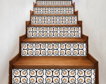 Portuguese pattern stair riser, window sill, tile stickers 7 inch X 36 inch strips #0027 - Choose the number of strips needed from the menu.