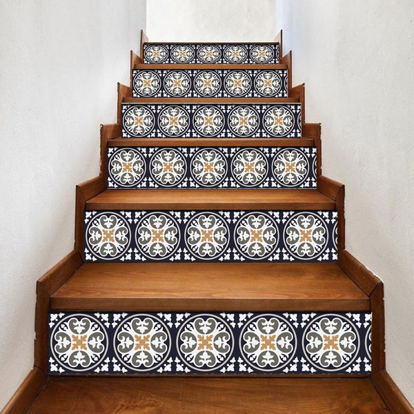 Portuguese pattern stair riser, window sill, tile stickers 7 inch X 36 inch strips #0037- Choose the number of strips needed from the menu.