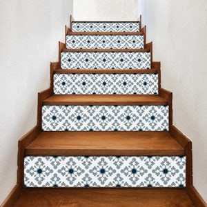 Portuguese pattern stair riser, window sill, tile stickers 7 inch X 36 inch strips #0039- Choose the number of strips needed from the menu.