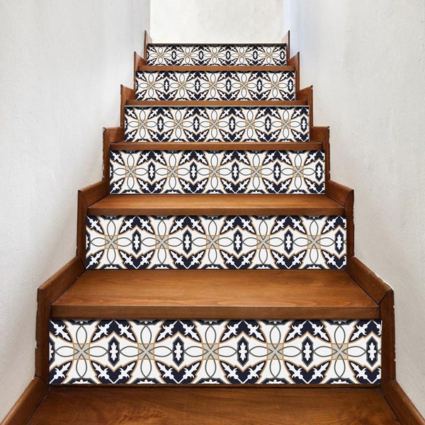 Portuguese pattern stair riser, window sill, tile stickers 7 inch X 36 inch strips #0032- Choose the number of strips needed from the menu.