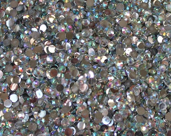 1000 Crystal Flat Back Resin Rhinestones Gems, Metallic AB Choose Your Size ss6, ss12, ss16, ss20