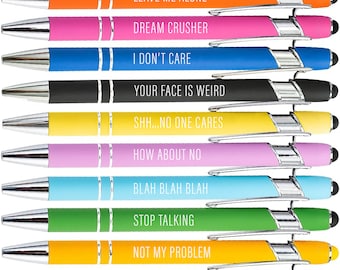 12 Pieces Negative Funny Sarcastic Ballpoint Touch Screen Stylus Pens, Choose Your Color From Menu