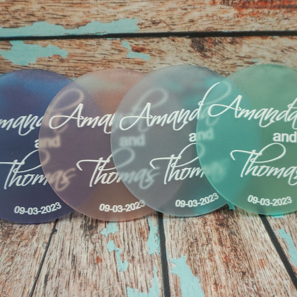 Frosted Custom Acrylic Wedding Coasters choose color in menu