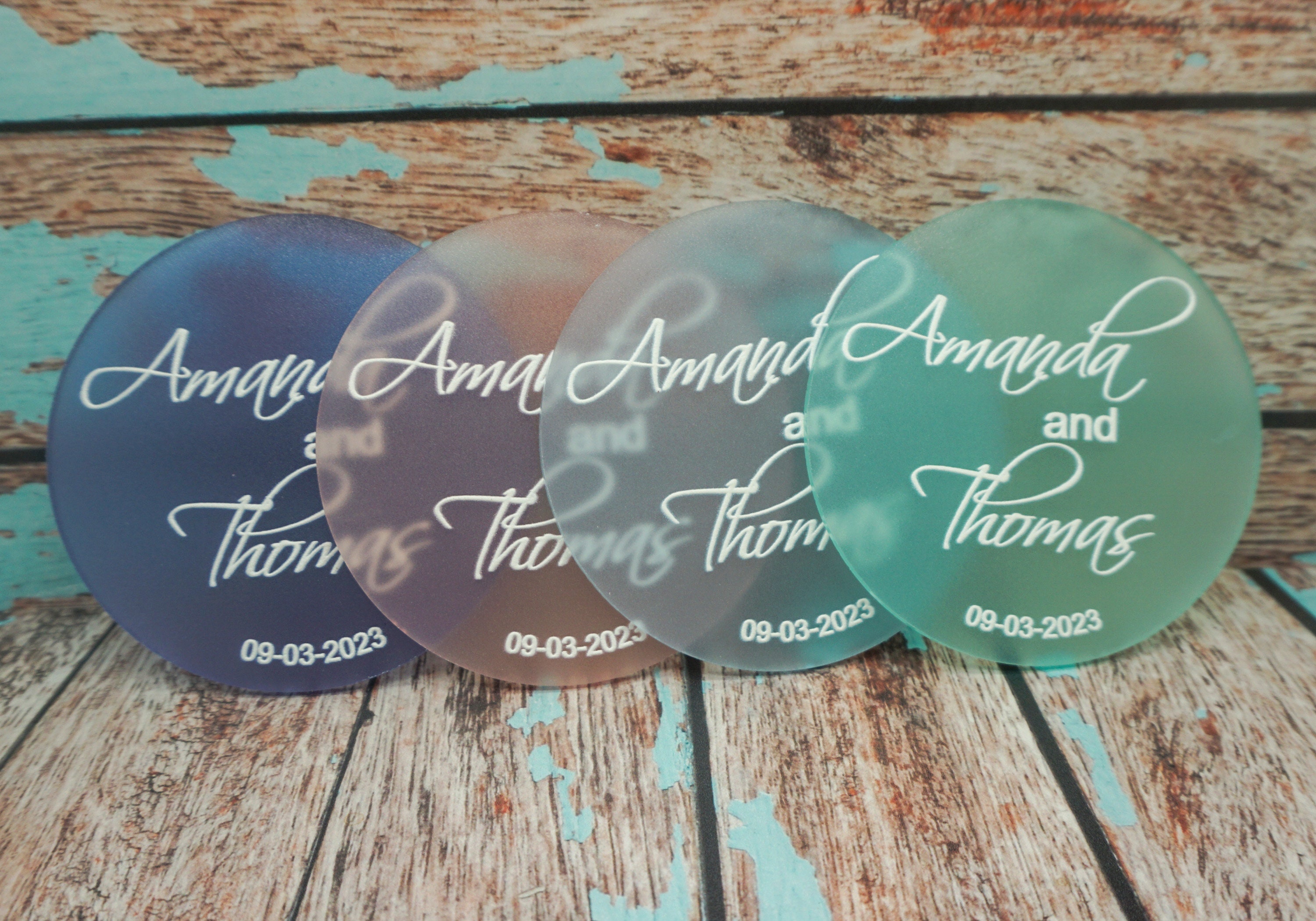 Frosted Custom Acrylic Wedding Coasters choose color