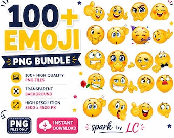 100+ Emoji PNG Bundle | Smiley Face Clipart (Digital Download)