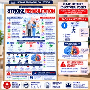 Poster för strokerehabilitering, patientutbildning, utskrivbar PDF