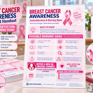 Bröstcancermedvetenhetsblad, tidig upptäckt och varningstecken utskrivbara