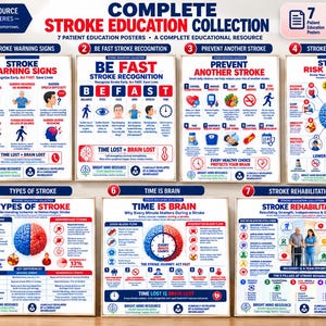 Paket med posters om strokeutbildning, 7 pinntabeller för patientutbildning