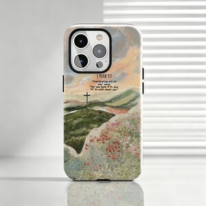 Christian Bible Verse Phone Case, Floral Mountain Landscape Phone Case,iPhone 17, 16, 15, 14, 13, 12, 11 Pro Max, Samsung  S26, S25, S24