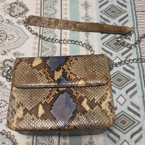 GEUCO Genuine Python Leather Multicolor Crossbody Envelope Bag with Chain Strap
