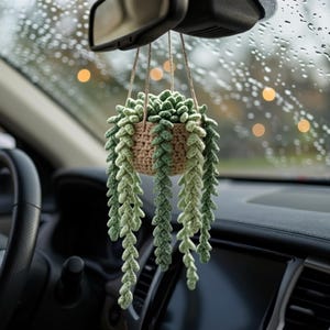 Breloque suspendue au crochet pour voiture avec plante succulente | Patron PDF de plante queue d'âne (téléchargement numérique)
