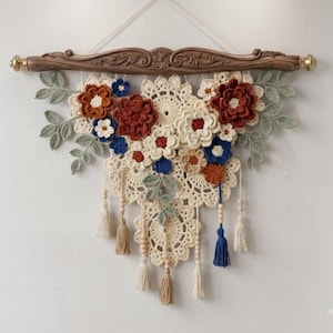 Häkelanleitung für einen Blumen-Wandbehang (PDF), Boho-Makramee-Teppich, DIY-Blumen-Wanddeko, Wanddeko fürs Kinderzimmer, Hochzeitshintergrund