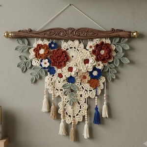 Crochet Flower Wall Hanging Pattern PDF, Boho Macrame Style Tapestry Tutorial, Floral Wall Decor DIY, Nursery Wall Art, Wedding Backdrop