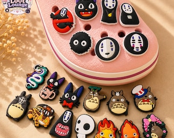 Studio Ghibli Croc Charms, Totoro Jibbitz Shoe Charms, No Face Calcifer Jiji Soot Sprite Croc Accessories, Catbus Anime Gift for Fans