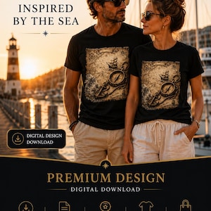 Premium Vintage Nautical Map PNG | Compass & Anchor Digital Download | Coastal Yacht Club Design