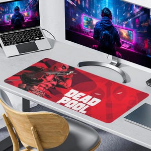 Custom Deadpool Mousepad Large Desk Mat Non-Slip Rubber Base With Stitched Edges