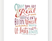 LAST CALL: Design Mom Collection "The Velveteen Rabbit" Inspirational Quote, Hand-Lettered Print, 5" x 7"
