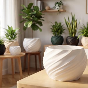 Spiralformad blomkruka – Modern ekologisk kruka | Minimalistisk heminredning | Unik skulptural blomkruka