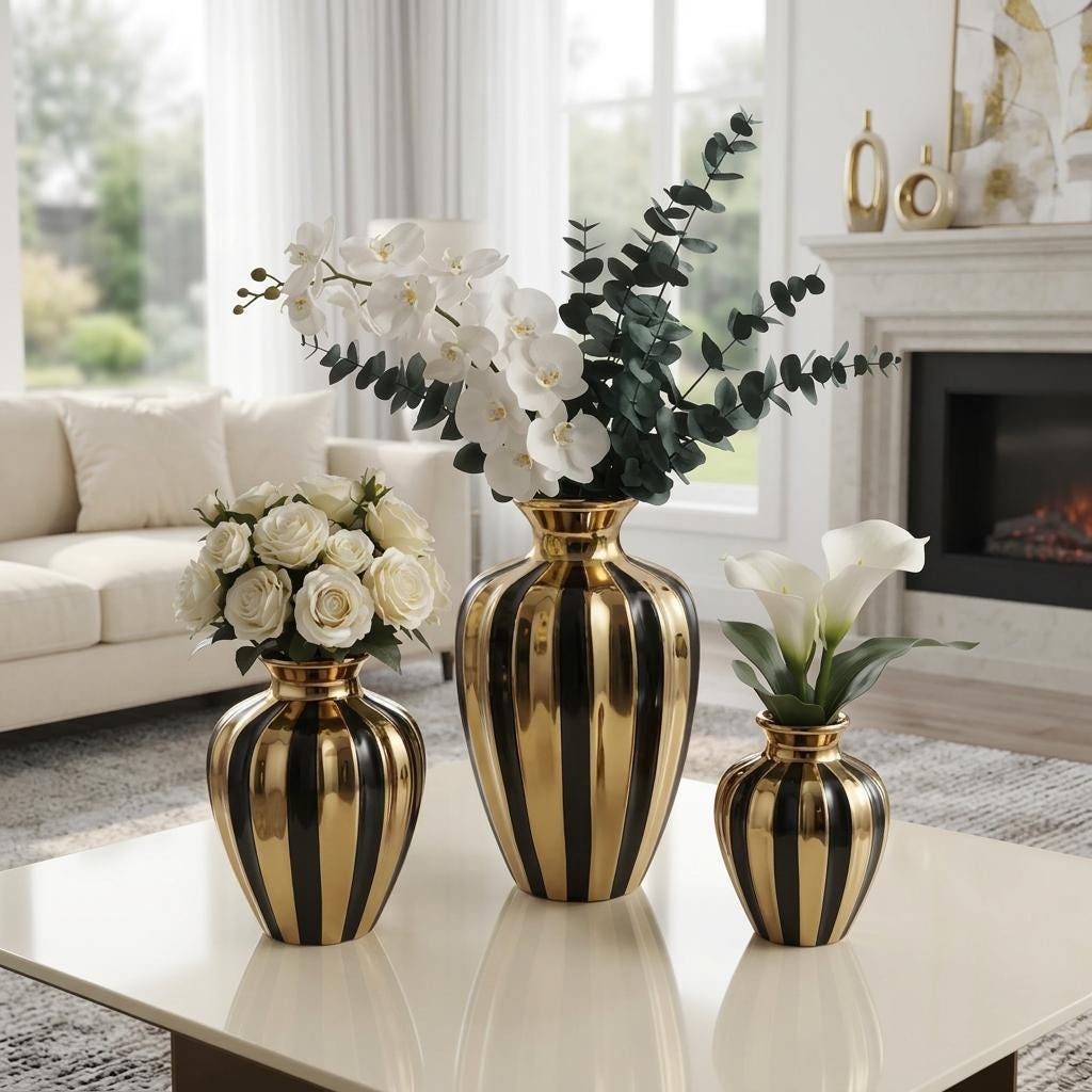 Black and Gold Ceramic Vases - Etsy