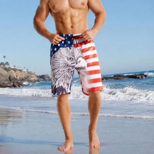 Classic Red White and Blue Beach Pants — All-Over Flag Pattern, Drawstring Waist, Ideal for Hot Weather