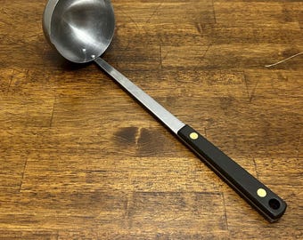 Vintage Ladle with Black Handle, Stainless Steel Soup Ladle, Made in Japan, Mid Century Kitchen Utensil