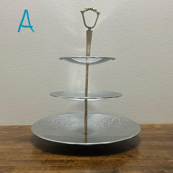 UNITIKA Silver Thread 60、50、40lb 3個セット Vintage 3 Tier Aluminum Serving Stand, Hammered Dessert and