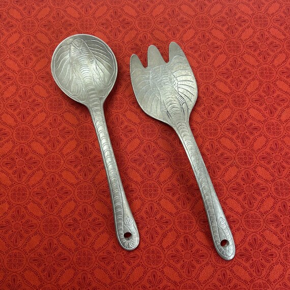 Arthur Court Vintage Elephant Salad Serving Set, Cast Aluminum